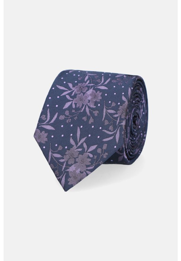 Lancerto - Krawat Granatowy w Fioletowe Kwiaty. Kolor: fioletowy, niebieski, wielokolorowy. Materiał: poliester. Wzór: kwiaty