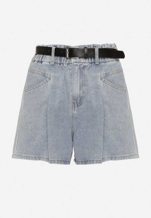 Born2be - Jasnoniebieskie Szorty Jeansowe z Ozdobnymi Przeszyciami Gumką w Talii i Paskiem Alariana. Okazja: na co dzień. Kolor: niebieski. Materiał: jeans. Styl: klasyczny, elegancki, casual
