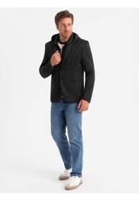Ombre Clothing - Męska marynarka z odpinaną podpinką i kapturem – czarna V1 - Rozmiar: XL. Okazja: do pracy, na co dzień. Typ kołnierza: kaptur. Kolor: szary. Materiał: poliester. Styl: wizytowy, casual, elegancki #6