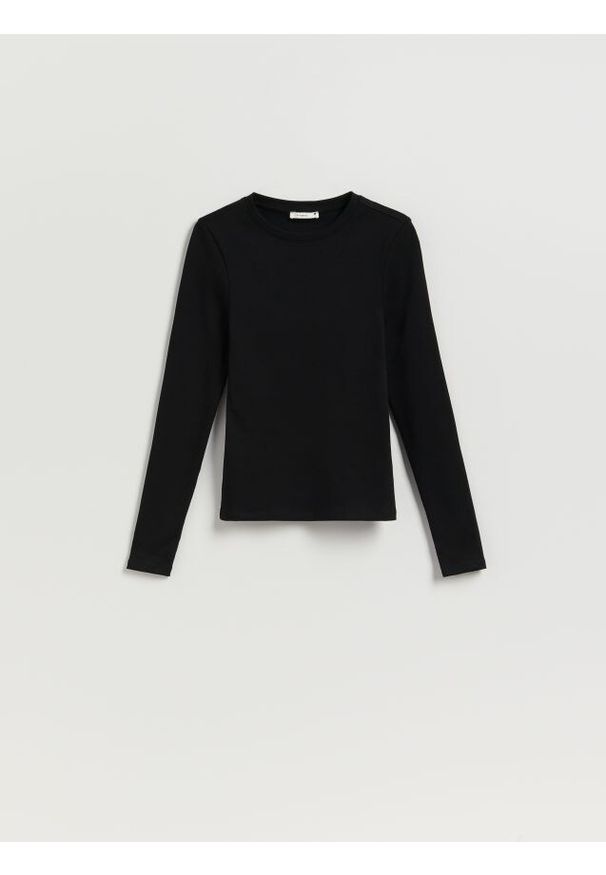 Reserved - Prążkowany longsleeve - czarny. Kolor: czarny. Materiał: prążkowany. Długość rękawa: długi rękaw