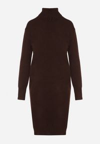Born2be - Brązowa Dzianinowa Sukienka z Bawełną o Prostym Kroju z Golfem Tesala. Okazja: do pracy, na spotkanie biznesowe. Typ kołnierza: golf. Kolor: brązowy. Materiał: dzianina, bawełna. Wzór: jednolity. Typ sukienki: proste. Styl: klasyczny, biznesowy #7