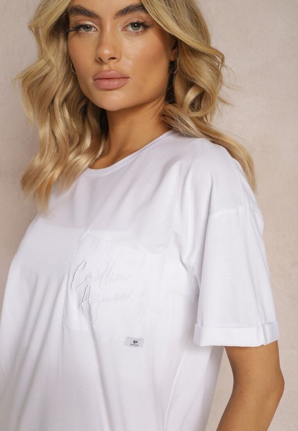 Renee - Biały Klasyczny T-shirt z Bawełny z Kieszonką Lattia. Okazja: do pracy. Kolor: biały. Materiał: bawełna. Styl: klasyczny
