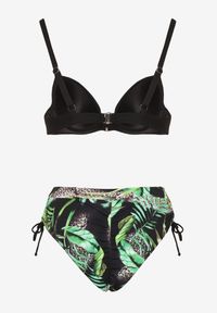 Born2be - Czarne Bikini Biustonosz i Majtki Figi ze Ściągaczami w Tropikalny Wzór Sadeille. Kolor: czarny #4