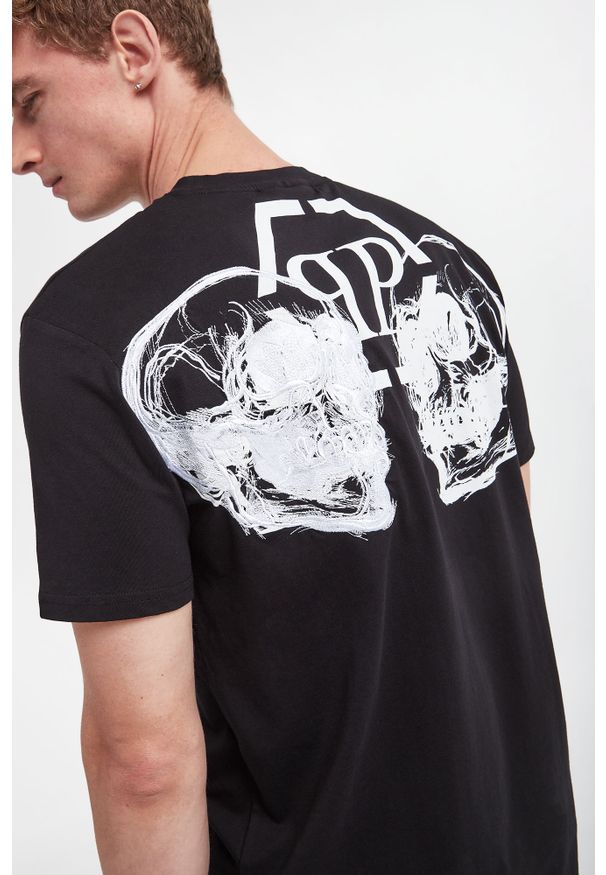 Philipp Plein - T-shirt męski PHILIPP PLEIN. Materiał: skóra, prążkowany. Wzór: aplikacja, haft, nadruk