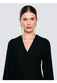 Big-Star - Sukienka damska midi błyszcząca czarna Daniela 906. Kolor: czarny. Materiał: tkanina, materiał. Długość rękawa: długi rękaw. Typ sukienki: dopasowane, rozkloszowane. Długość: midi #7