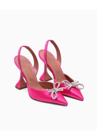 AMINA MUADDI - Różowe sandały z kokardą Rosie. Zapięcie: pasek. Kolor: różowy, wielokolorowy, fioletowy. Materiał: satyna. Wzór: paski. Obcas: na obcasie. Wysokość obcasa: średni #8