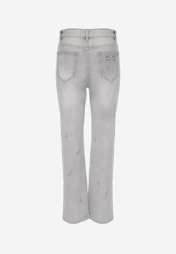 Born2be - Jasnoszare Jeansy z Bawełną i Wysokim Stanem o Prostym Kroju z Przetarciam Vimariella. Okazja: na co dzień. Stan: podwyższony. Kolor: szary. Styl: casual