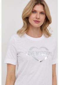 Love Moschino t-shirt bawełniany kolor biały. Okazja: na co dzień. Kolor: biały. Materiał: bawełna. Wzór: nadruk. Styl: casual #4