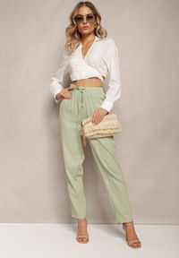 Renee - Jasnozielone Proste Spodnie Bawełniane z Gumką w Pasie Xisela. Kolor: zielony. Materiał: bawełna. Sezon: lato #1