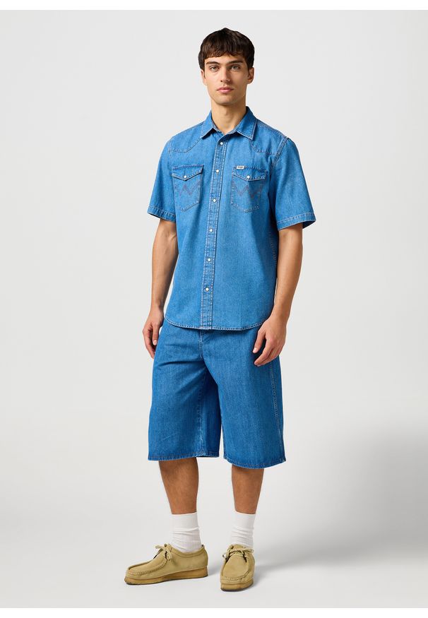 Wrangler - MESKA KOSZULA WRANGLER SS WESTERN SHIRT MID WASH 112362743