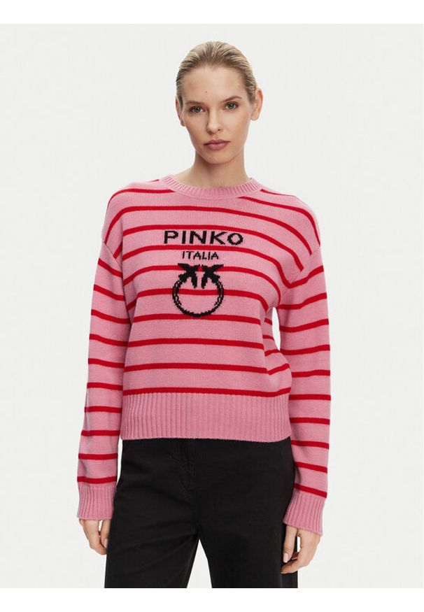 Pinko - PINKO Sweter 104679 A2EV ORZ Różowy Regular Fit. Kolor: różowy. Materiał: wełna