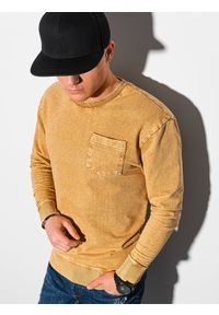 Ombre Clothing - Bluza męska bez kaptura bawełniana B1173 - musztardowa - XL. Typ kołnierza: bez kaptura. Kolor: żółty. Materiał: bawełna. Wzór: aplikacja. Styl: klasyczny #3