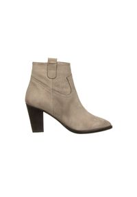 Botki Bayla-161 077 39499 Beige Nubuck 161550, Szary, Skóra naturalna. Okazja: na co dzień. Kolor: beżowy. Szerokość cholewki: normalna. Wysokość cholewki: za kostkę. Materiał: nubuk. Sezon: zima, jesień. Obcas: na obcasie. Styl: casual, elegancki. Wysokość obcasa: średni