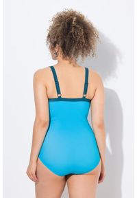ULLA POPKEN - Damski Strój kąpielowy naszywki miękkie miseczki z recyklingu. Kolekcja: plus size. Kolor: niebieski. Materiał: elastan, materiał, poliamid, poliester. Wzór: aplikacja #2