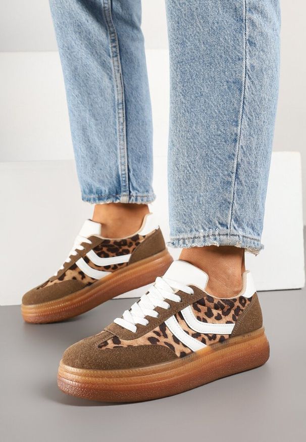 Born2be - Panterkowe Sneakersy w Stylu Klasycznych Tenisówek na Grubej Podeszwie Grelritia. Okazja: na co dzień. Materiał: jeans