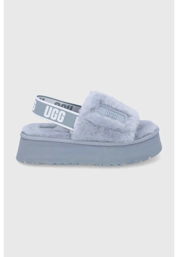Ugg - UGG - Kapcie wełniane Disco. Kolor: szary. Materiał: wełna. Wzór: gładki. Obcas: na platformie