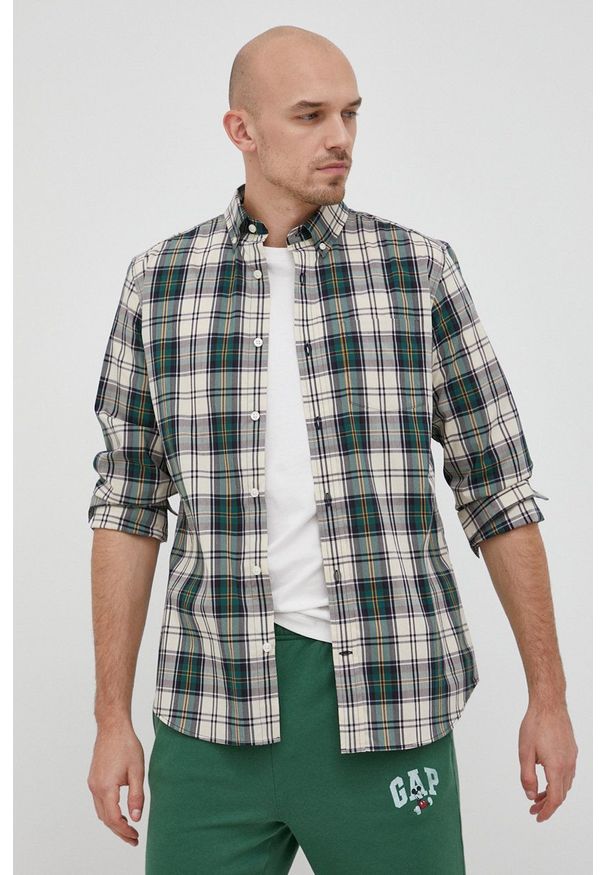 GAP koszula męska kolor zielony regular z kołnierzykiem button-down. Typ kołnierza: button down. Kolor: zielony. Materiał: tkanina