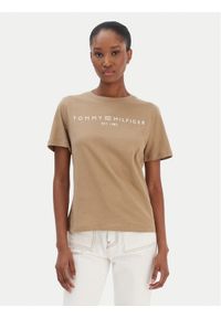 TOMMY HILFIGER - Tommy Hilfiger T-Shirt Logo WW0WW40276 Beżowy Regular Fit. Kolor: beżowy. Materiał: bawełna #1