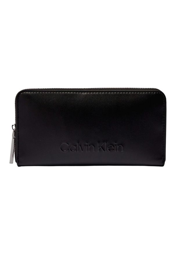 Calvin Klein - CALVIN KLEIN Duży czarny damski portfel na zamek. Kolor: czarny. Materiał: skóra ekologiczna