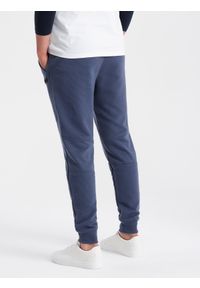 Ombre Clothing - Męskie spodnie dresowe ze wstawkami z tkaniny ottoman - ciemnoniebieskie V2 OM-PASK-0127 - XXL. Kolor: niebieski. Materiał: dresówka, tkanina #6