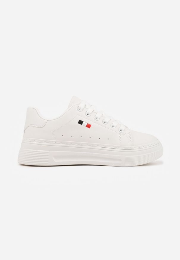 Born2be - Białe Klasyczne Sneakersy VICES w Stylu Tenisówek na Grubej Podeszwie Galanatea. Kolor: biały. Materiał: jeans. Wzór: gładki