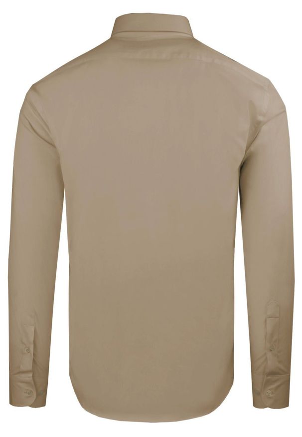 Delikatnie Taliowana Elegancka Koszula Męska - Victorio - Jasny Brąz. Kolor: brązowy, wielokolorowy, beżowy. Materiał: bawełna, elastan, poliester. Styl: elegancki