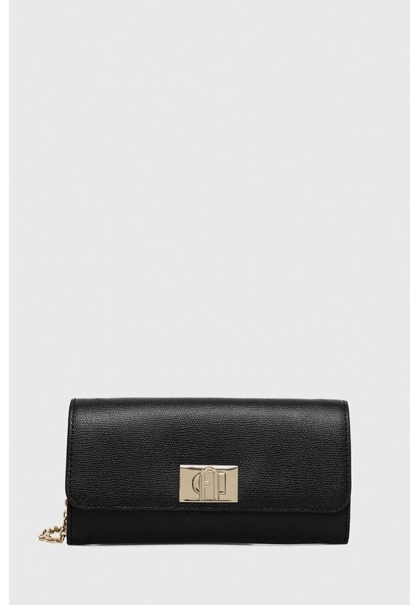 Furla kopertówka skórzana 1927 kolor czarny. Kolor: czarny. Materiał: skórzane. Rodzaj torebki: na ramię
