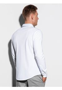 Ombre Clothing - Koszula męska dzianinowa z długim rękawem - biała V1 K540 - XXL. Kolor: biały. Materiał: dzianina. Długość rękawa: długi rękaw. Długość: długie. Wzór: kropki