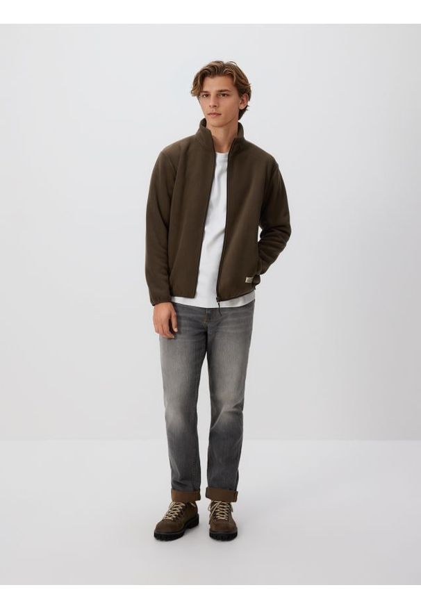 Reserved - Polarowa bluza ze stójką - ciemnobrązowy. Typ kołnierza: kołnierzyk stójkowy. Kolor: brązowy. Materiał: polar