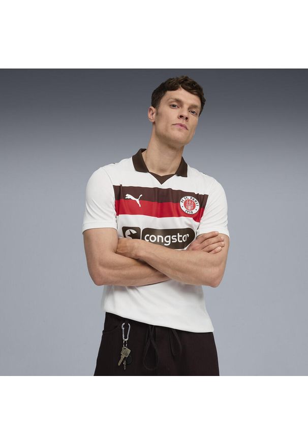 Puma - Męska koszulka wyjazdowa FC St. Pauli 25/26 PUMA White Espresso Brown. Kolor: brązowy, biały, wielokolorowy. Sport: piłka nożna