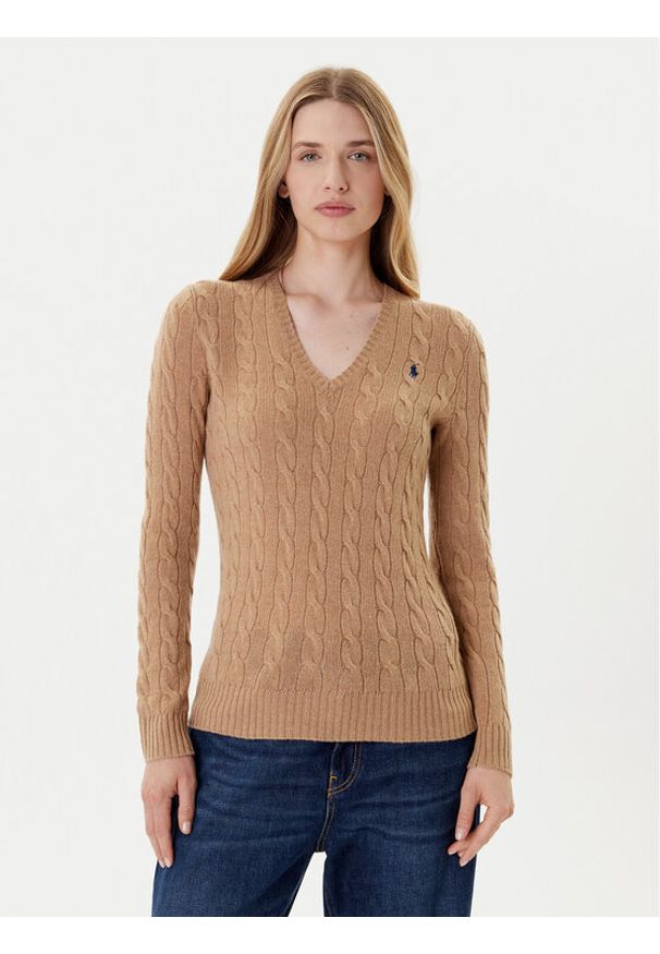 Polo Ralph Lauren Sweter 211971866002 Beżowy Slim Fit. Typ kołnierza: polo. Kolor: beżowy. Materiał: wełna