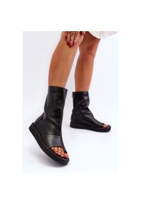Zazoo 3441 Sandały Damskie Skórzane Z Cholewka Czarne. Okazja: na spacer. Zapięcie: zamek. Kolor: czarny. Materiał: skóra. Sezon: lato #4