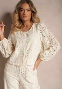 Renee - Beżowa Bawełniana Koszula Ozdobiona Haftem Fonliria. Okazja: na co dzień. Kolor: beżowy. Materiał: bawełna. Długość: długie. Wzór: aplikacja, haft. Sezon: lato, wiosna. Styl: casual #4