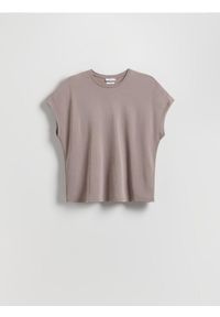 Reserved - T-shirt z modalem - brązowy. Kolor: brązowy. Materiał: dzianina