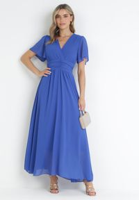 Born2be - Niebieska Kopertowa Sukienka Maxi z Gumką w Pasie Narlin. Okazja: na wesele, na studniówkę, na ślub cywilny. Typ kołnierza: dekolt w serek. Kolor: niebieski. Typ sukienki: kopertowe. Styl: klasyczny. Długość: maxi #5
