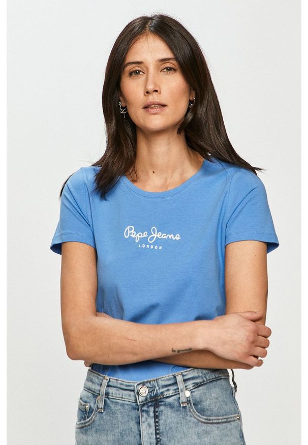 Pepe Jeans - T-shirt NEW VIRGINIA. Okazja: na co dzień. Kolor: niebieski. Wzór: nadruk. Styl: casual