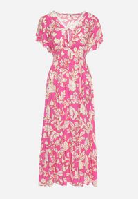 Born2be - Różowa Wiskozowa Rozkloszowana Sukienka z Ozdobnym Wiązaniem i Koronkową Tasiemką z Gumką w Pasie Lalmarie. Okazja: na spacer, na co dzień, na spotkanie biznesowe, do pracy. Kolor: różowy. Materiał: wiskoza, koronka. Wzór: aplikacja. Styl: casual, biznesowy #2