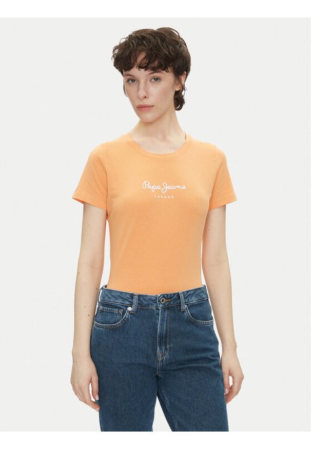 Pepe Jeans T-Shirt New Virginia PL505202 Pomarańczowy Slim Fit. Kolor: pomarańczowy. Materiał: bawełna