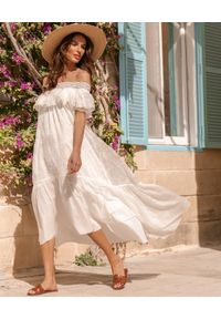BY CABO - Jedwabna sukienka Casablanca. Kolor: biały. Materiał: jedwab. Wzór: ażurowy. Długość: midi #5