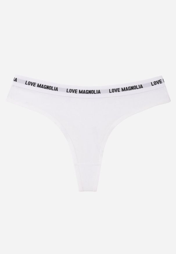 Renee - Białe Majtki Stringi z Bawełną Ozdobione Napisami Amero. Kolor: biały. Materiał: bawełna. Wzór: aplikacja, napisy