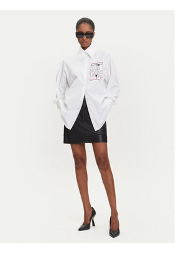 Karl Lagerfeld - KARL LAGERFELD Koszula A3W11040 Biały Relaxed Fit. Typ kołnierza: dekolt w karo. Kolor: biały. Materiał: bawełna