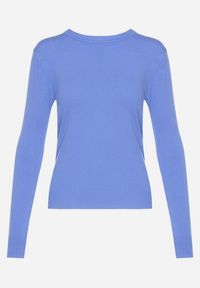Born2be - Niebieski Sweter Klasyczny z Miękkiej Dzianiny Helentia. Kolor: niebieski. Materiał: dzianina. Styl: klasyczny #4