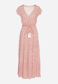 Born2be - Różowa Sukienka Cadulenn. Typ kołnierza: kołnierz z falbankami. Kolor: różowy. Materiał: tkanina. Długość rękawa: krótki rękaw. Wzór: aplikacja, kwiaty, nadruk. Styl: boho. Długość: maxi #3