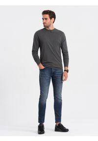 Ombre Clothing - Męski longsleeve BASIC z okrągłym dekoltem - grafitowy V6 - Rozmiar: XXL. Kolor: szary. Materiał: materiał, bawełna. Długość rękawa: długi rękaw. Wzór: gładki, jednolity. Styl: klasyczny