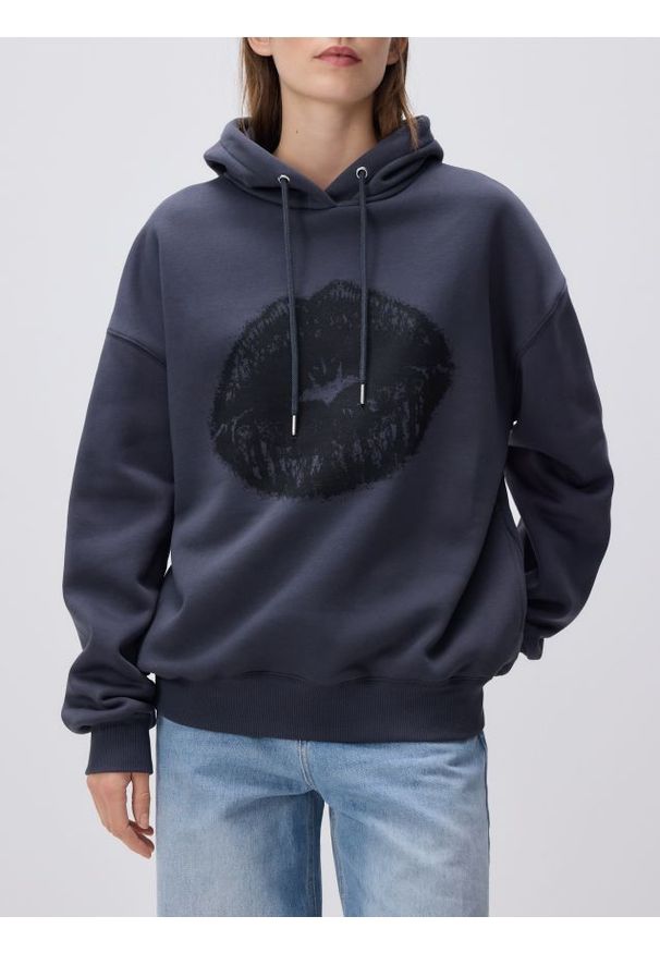 Reserved - Bluza z nadrukiem - ciemnoszary. Kolor: szary. Materiał: bawełna, dzianina. Wzór: nadruk