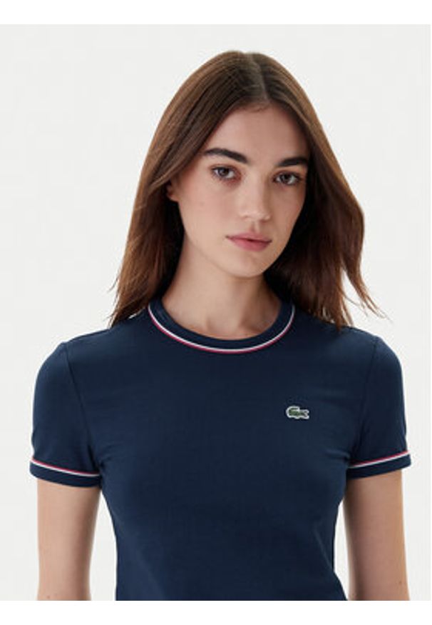 Lacoste T-Shirt TF5289 Granatowy Slim Fit. Kolor: niebieski. Materiał: bawełna