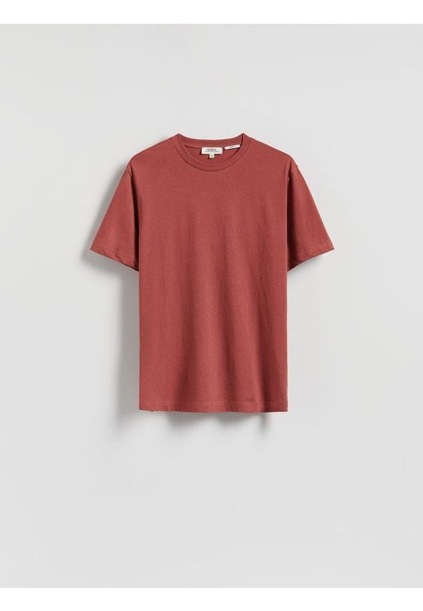 Reserved - T-shirt regular fit z lnem - czerwony. Kolor: czerwony. Materiał: len