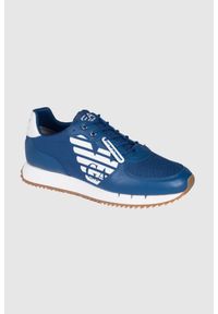 EA7 Emporio Armani - EA7 Niebieskie sneakersy z białą podeszwą. Kolor: niebieski #1