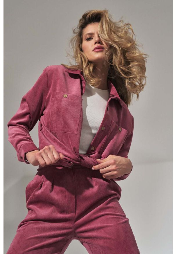 Figl - Klasyczna Koszula Damska - Różowa. Kolor: różowy. Materiał: nylon, elastan, poliester. Styl: klasyczny