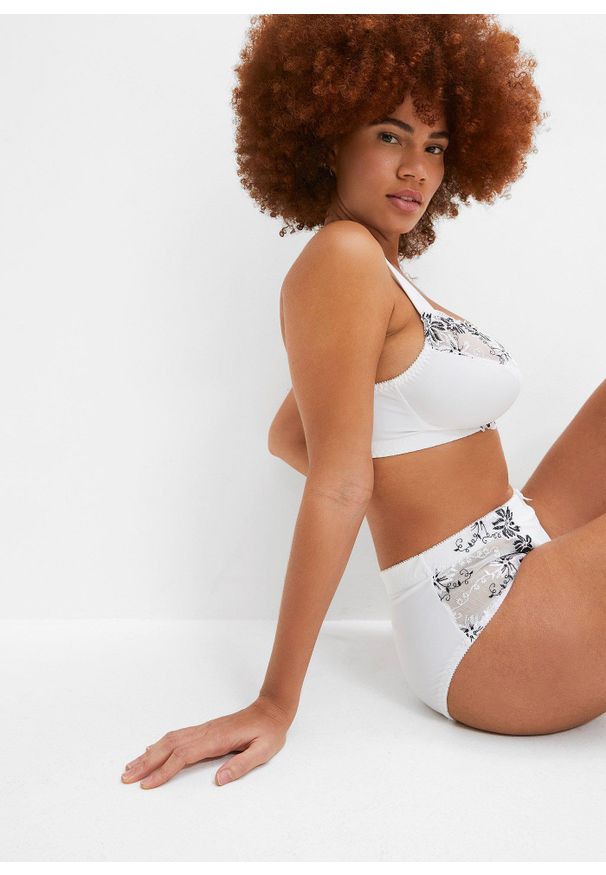 bonprix - Biustonosz bez fiszbinów, z poliamidu z recyklingu (2 szt.). Kolor: biały. Materiał: poliamid. Rodzaj stanika: różne sposoby noszenia, wyściełane miseczki. Wzór: haft